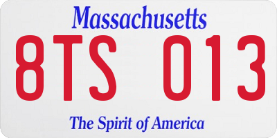 MA license plate 8TS013