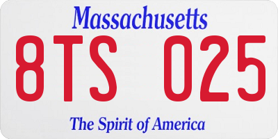 MA license plate 8TS025