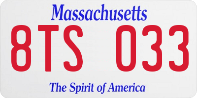 MA license plate 8TS033