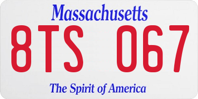 MA license plate 8TS067
