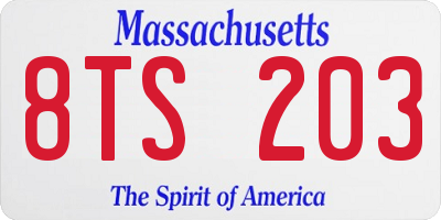 MA license plate 8TS203
