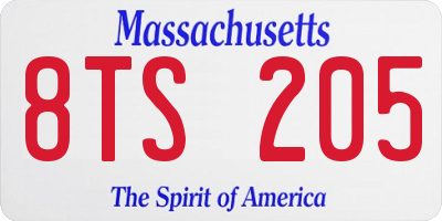 MA license plate 8TS205