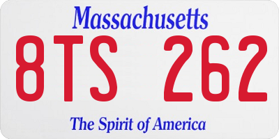 MA license plate 8TS262