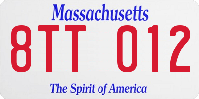 MA license plate 8TT012
