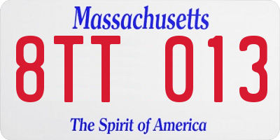 MA license plate 8TT013