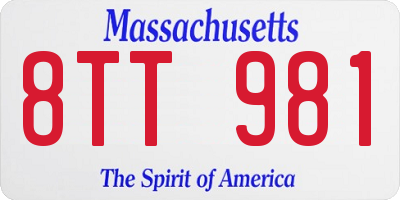 MA license plate 8TT981