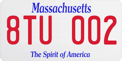 MA license plate 8TU002