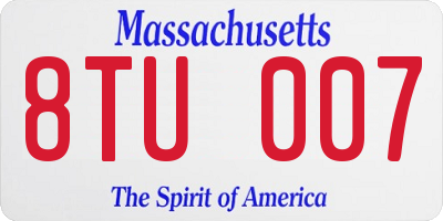 MA license plate 8TU007