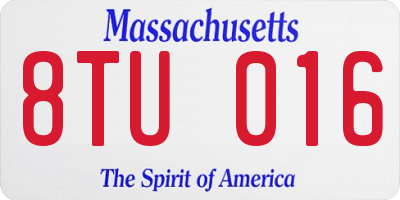 MA license plate 8TU016