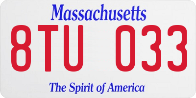 MA license plate 8TU033