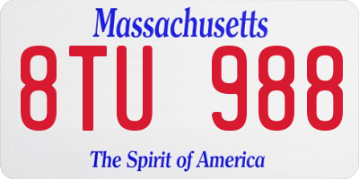 MA license plate 8TU988