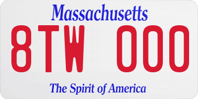 MA license plate 8TW000