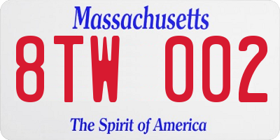 MA license plate 8TW002