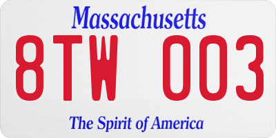 MA license plate 8TW003