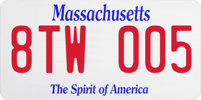 MA license plate 8TW005