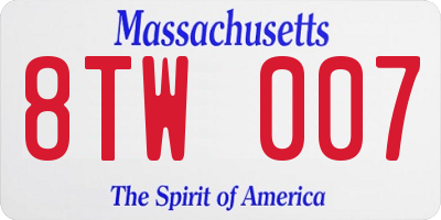 MA license plate 8TW007