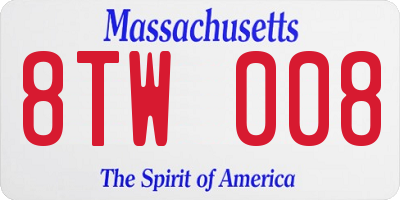 MA license plate 8TW008
