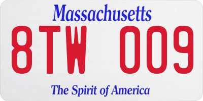 MA license plate 8TW009