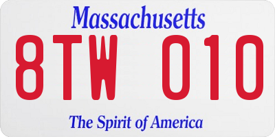 MA license plate 8TW010