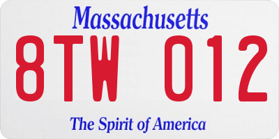 MA license plate 8TW012