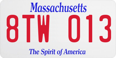 MA license plate 8TW013
