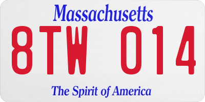 MA license plate 8TW014
