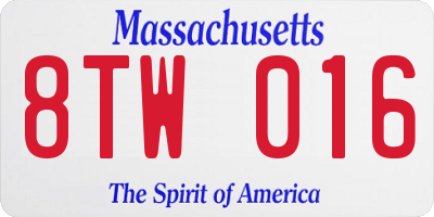 MA license plate 8TW016
