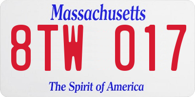 MA license plate 8TW017