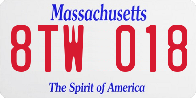 MA license plate 8TW018