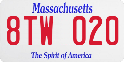 MA license plate 8TW020