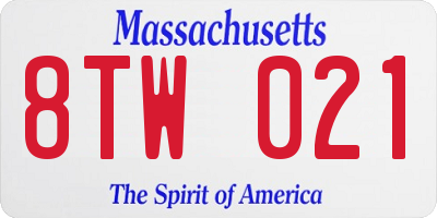 MA license plate 8TW021