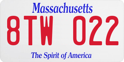 MA license plate 8TW022