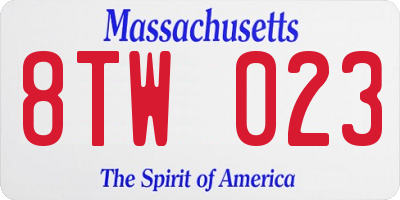 MA license plate 8TW023