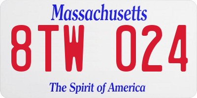 MA license plate 8TW024