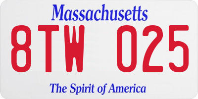 MA license plate 8TW025