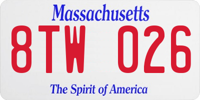 MA license plate 8TW026