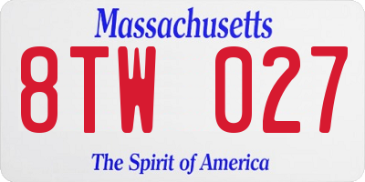 MA license plate 8TW027