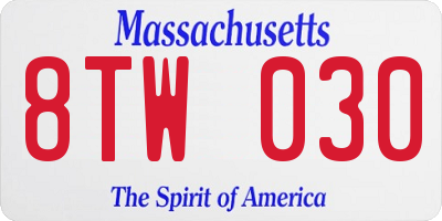MA license plate 8TW030