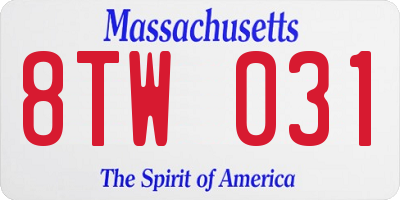 MA license plate 8TW031