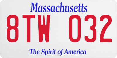 MA license plate 8TW032