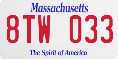 MA license plate 8TW033