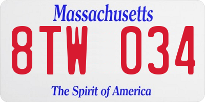 MA license plate 8TW034