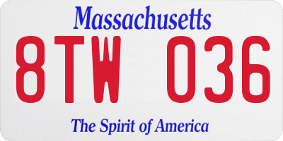 MA license plate 8TW036