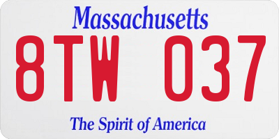 MA license plate 8TW037