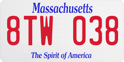 MA license plate 8TW038