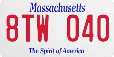 MA license plate 8TW040