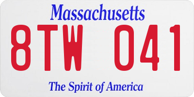MA license plate 8TW041