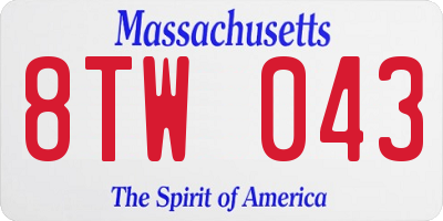 MA license plate 8TW043