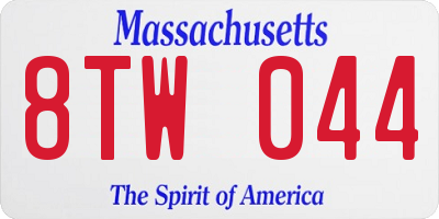 MA license plate 8TW044