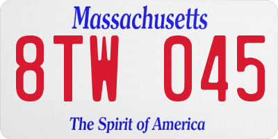 MA license plate 8TW045